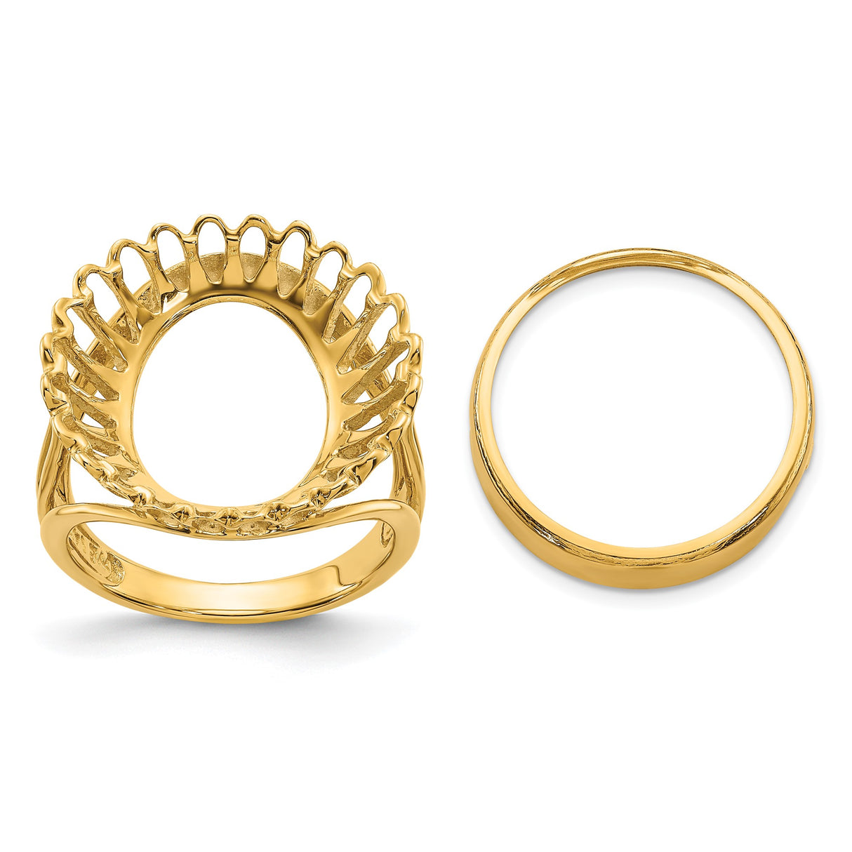 Australian 1/10 oz Gold Kangaroo $15 Coin Bezel Ring Prong Set Polished Wire in 14k Yellow Gold
