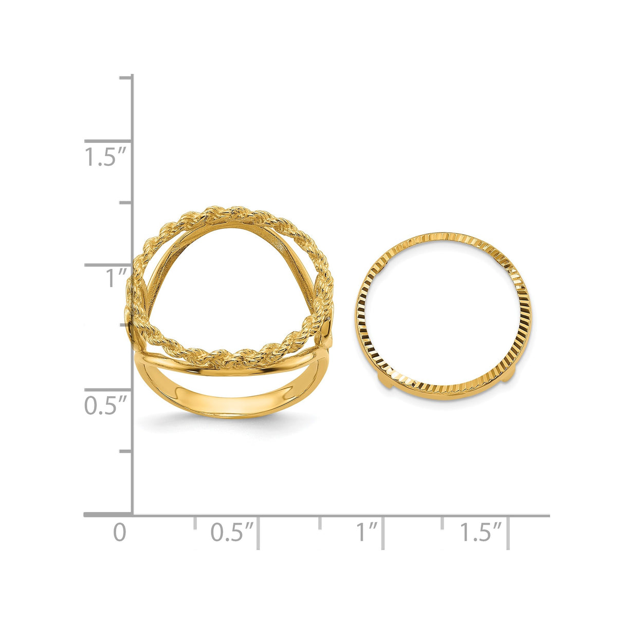 Australian 1/10 oz Gold Lunar $15 Coin Series 3 Coin Bezel Ring Prong Set Diamond-Cut Heart Sides in 14k Yellow Gold