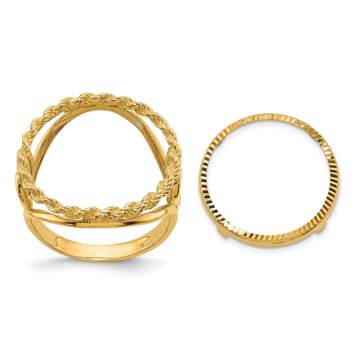 Australian 1/10 oz Gold Lunar $15 Coin Series 3 Coin Bezel Ring Prong Set Diamond-Cut Heart Sides in 14k Yellow Gold