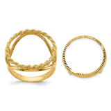 Australian 1/10 oz Gold Lunar $15 Coin Series 3 Coin Bezel Ring Prong Set Diamond-Cut Heart Sides in 14k Yellow Gold