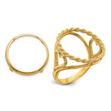 Australian 1/10 oz Gold Lunar $15 Coin Series 3 Coin Bezel Ring Prong Set Heart Sides Rope Edge in 14k Yellow Gold