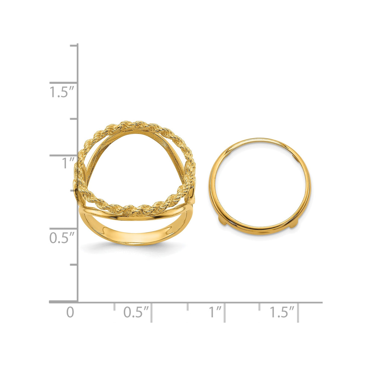 Australian 1/10 oz Gold Lunar $15 Coin Series 3 Coin Bezel Ring Prong Set Heart Sides Rope Edge in 14k Yellow Gold