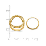 Australian 1/10 oz Gold Lunar $15 Coin Series 3 Coin Bezel Ring Prong Set Heart Sides Rope Edge in 14k Yellow Gold