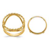 Australian 1/10 oz Gold Lunar $15 Coin Series 3 Coin Bezel Ring Prong Set Heart Sides Rope Edge in 14k Yellow Gold