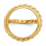 Isle of Man 1/10 oz Gold Cat Coin Bezel Ring Prong Set Heart Sides Rope Edge in 14k Yellow Gold