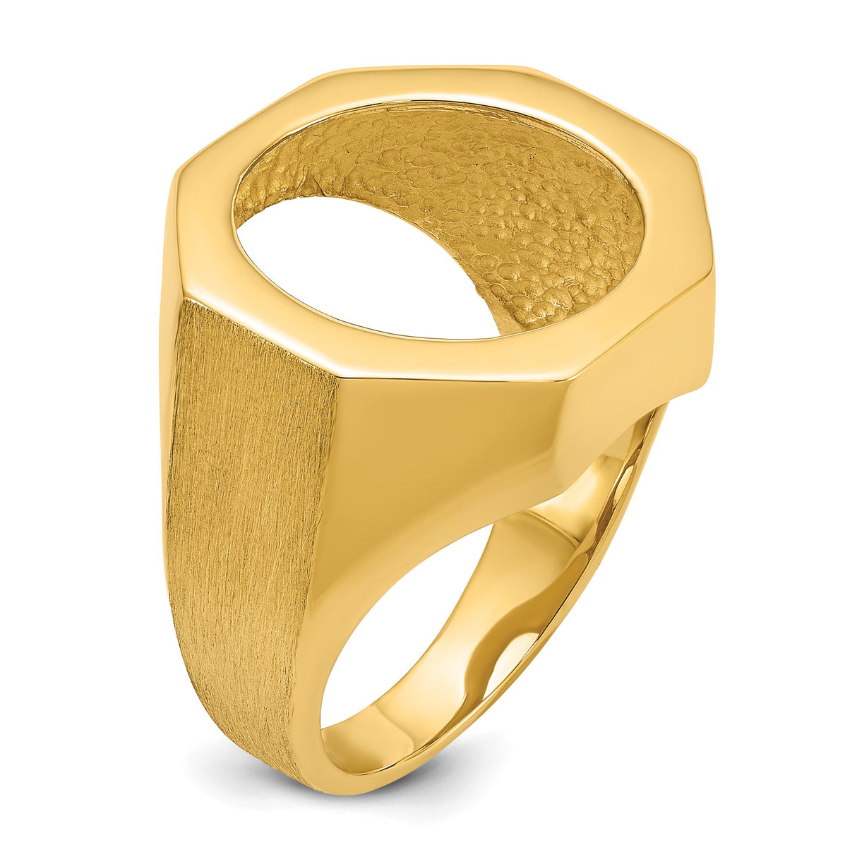 Australian 1/10 oz Gold Koala $15 Coin Bezel Ring Prong Set Mens Textured Octagonal in 14k Yellow Gold