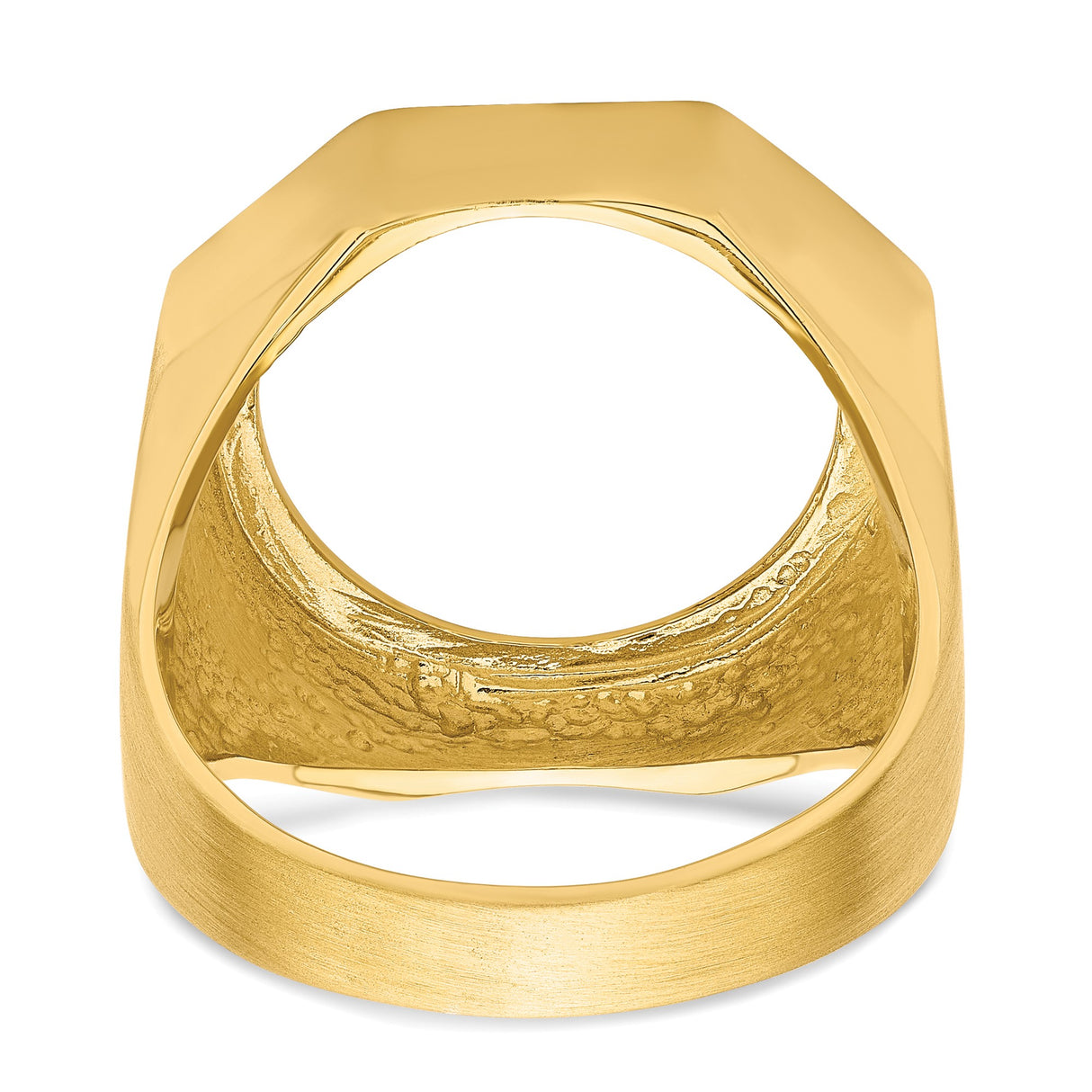 Isle of Man 1/10 oz Gold Cat Coin Bezel Ring Prong Set Mens Textured Octagonal in 14k Yellow Gold