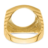 Australian 1/10 oz Gold Lunar $15 Coin Series 1 Coin Bezel Ring Prong Set Mens Square Ribbed in 14k Yellow Gold