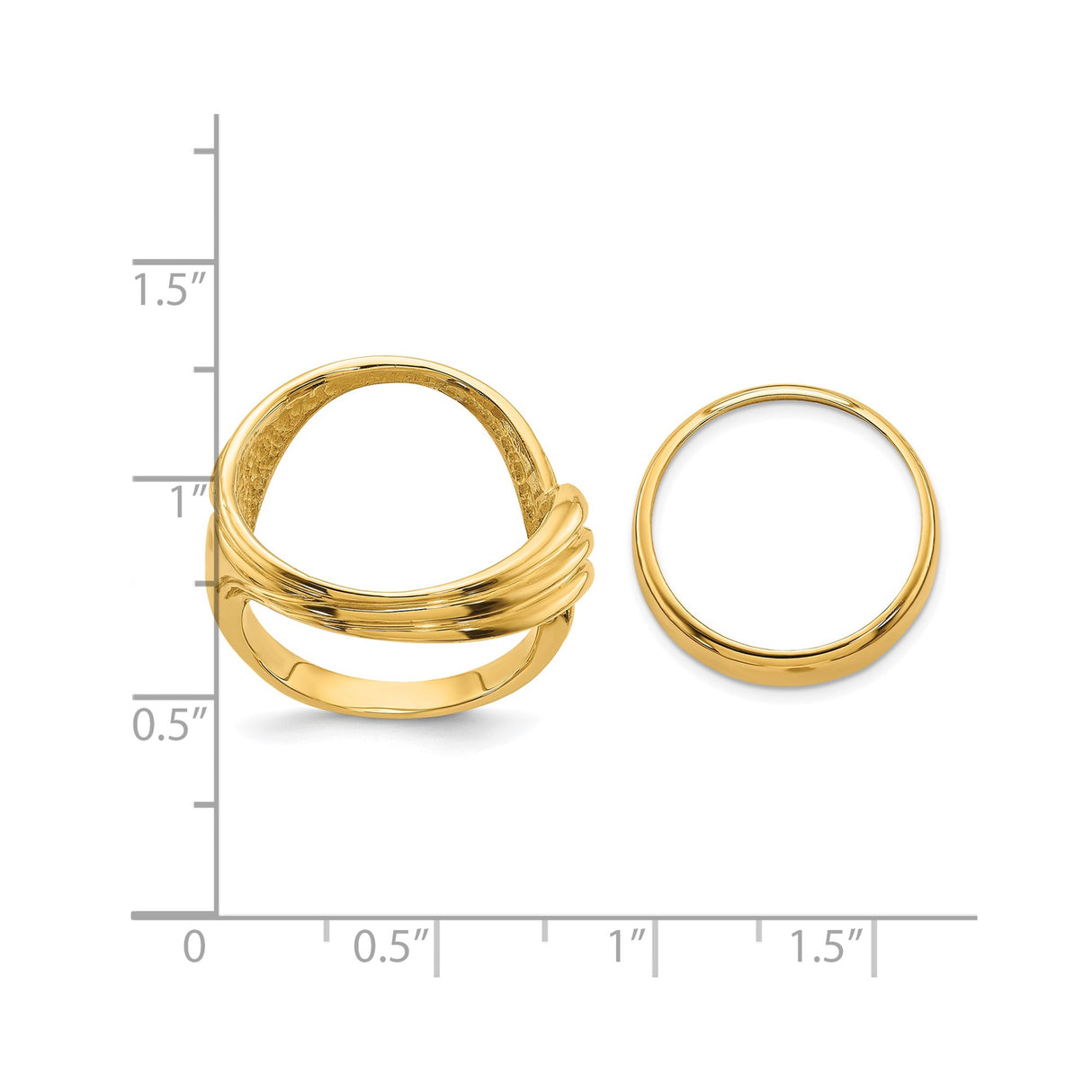 Australian 1/10 oz Gold Kangaroo $15 Coin Bezel Ring Prong Set Triple Curved Twist in 14k Yellow Gold