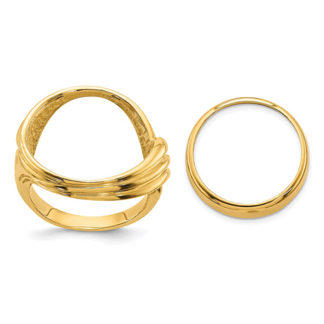 Australian 1/10 oz Gold Lunar $15 Coin Series 3 Coin Bezel Ring Prong Set Triple Curved Twist in 14k Yellow Gold