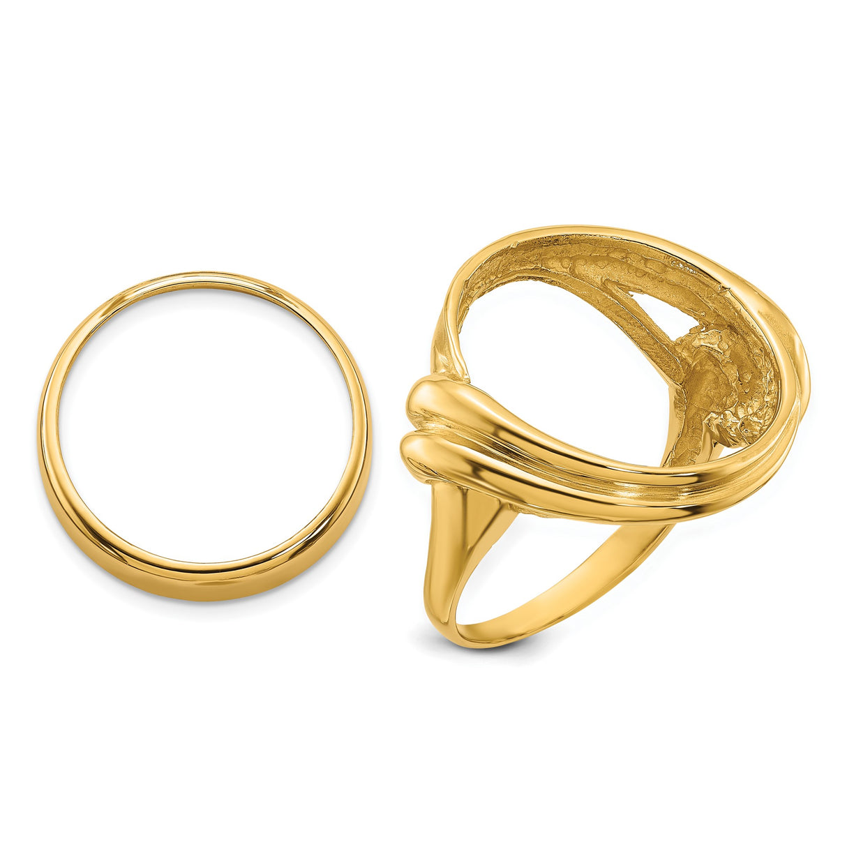 Australian 1/10 oz Gold Kangaroo $15 Coin Bezel Ring Prong Set Double Curved Twist in 14k Yellow Gold