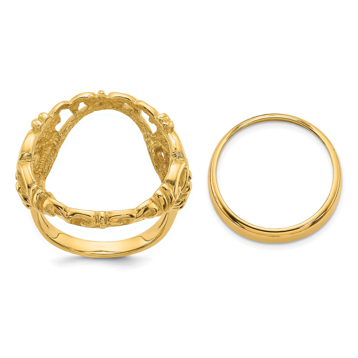 Australian 1/10 oz Gold Kangaroo $15 Coin Bezel Ring Prong Set Fancy Curved in 14k Yellow Gold