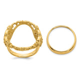 Australian 1/10 oz Gold Kangaroo $15 Coin Bezel Ring Prong Set Fancy Curved in 14k Yellow Gold