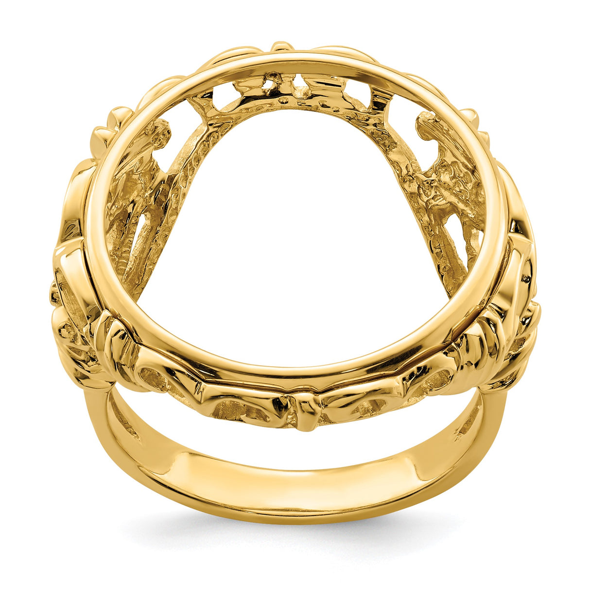 Isle of Man 1/10 oz Gold Cat Coin Bezel Ring Prong Set Fancy Curved in 14k Yellow Gold