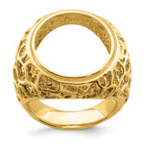 Australian 1/10 oz Gold Koala $15 Coin Bezel Ring Prong Set Mens Carved Nugget in 14k Yellow Gold