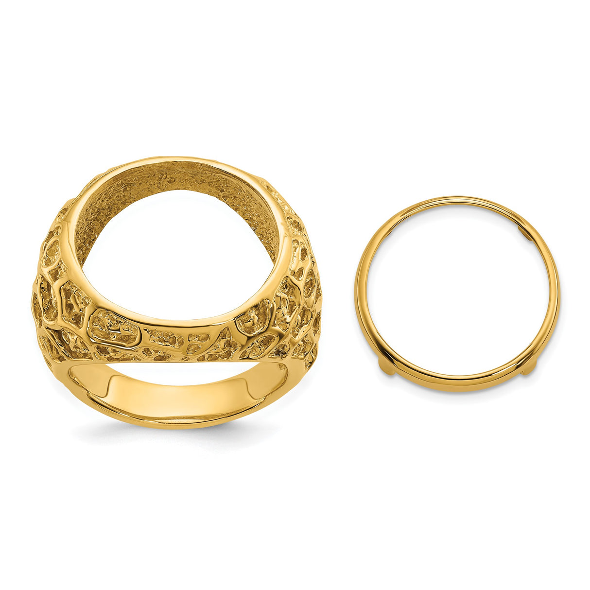 Australian 1/10 oz Gold Lunar $15 Coin Series 3 Coin Bezel Ring Prong Set Mens Carved Nugget in 14k Yellow Gold