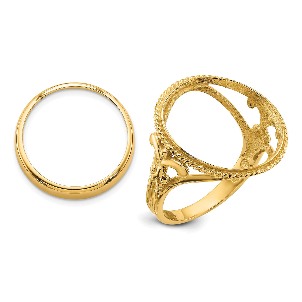 Australian 1/10 oz Gold Koala $15 Coin Bezel Ring Prong Set Fancy Wire with Twisted Edge in 14k Yellow Gold