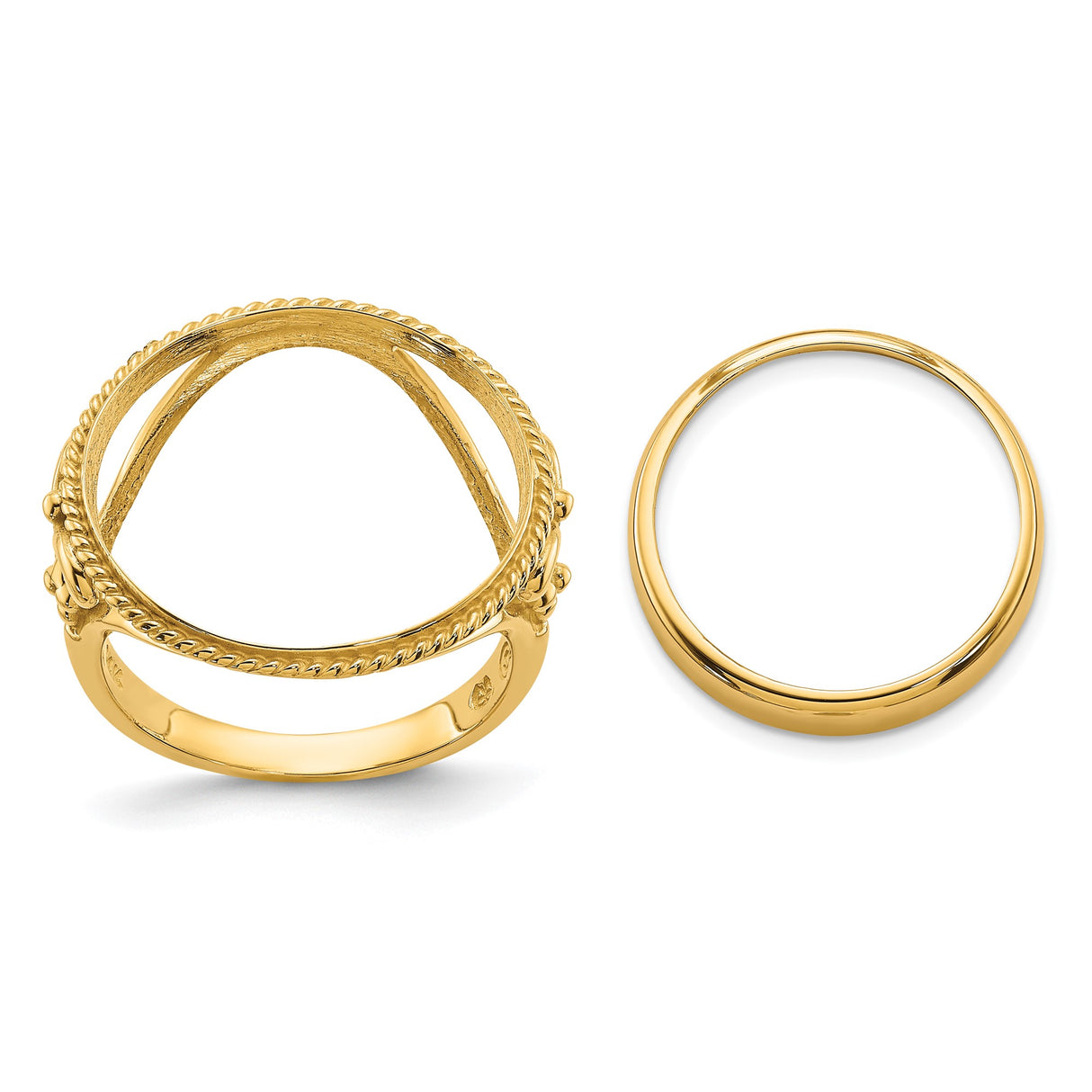Australian 1/10 oz Gold Kangaroo $15 Coin Bezel Ring Prong Set Fancy Wire with Twisted Edge in 14k Yellow Gold