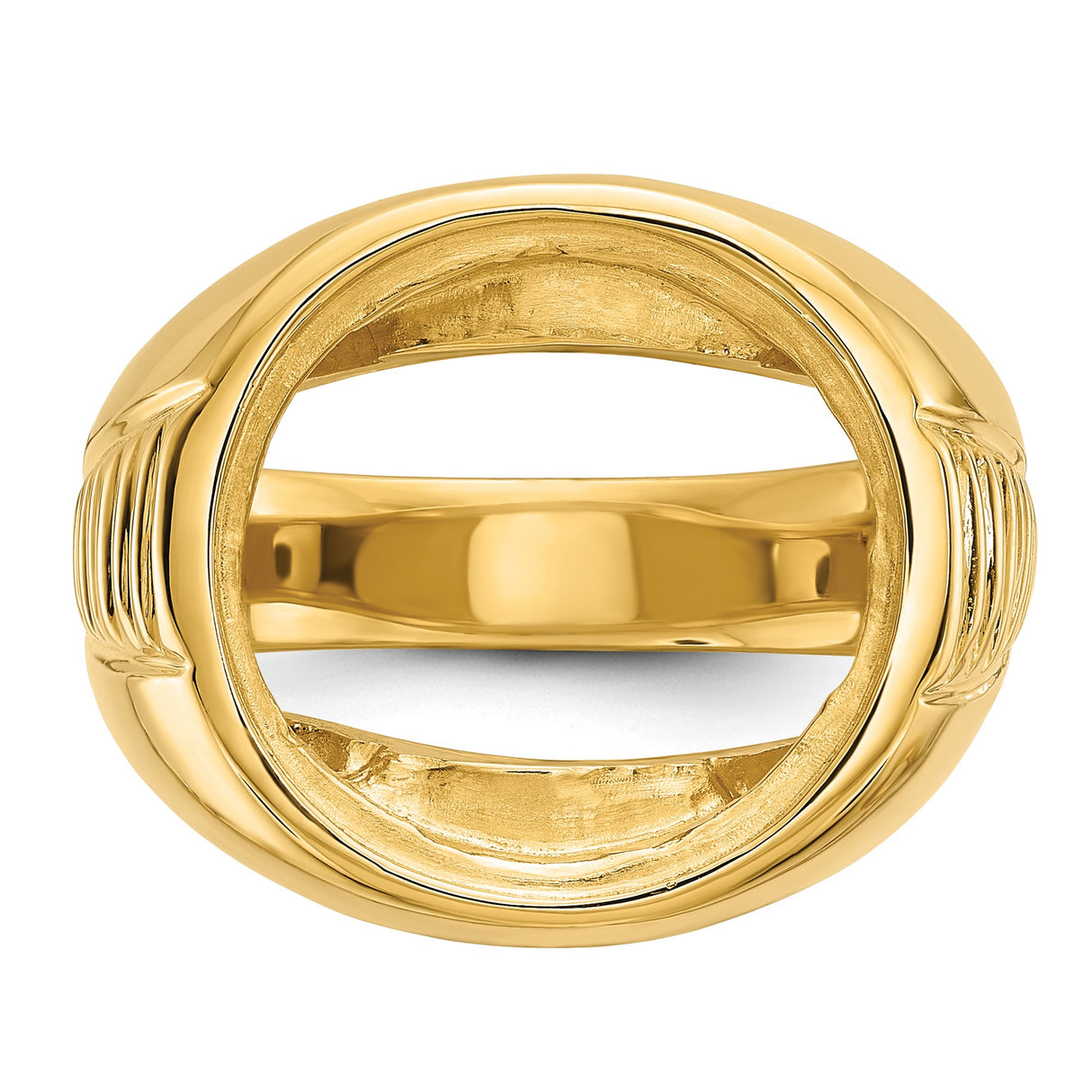 Australian 1/10 oz Gold Kangaroo $15 Coin Bezel Ring Prong Set Polished with Ribbed Center in 14k Yellow Gold