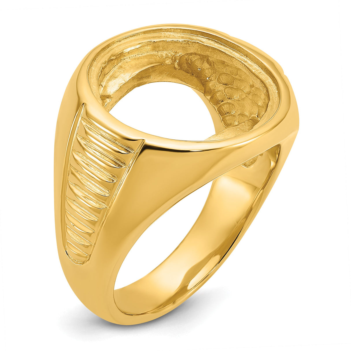 Australian 1/10 oz Gold Kangaroo $15 Coin Bezel Ring Prong Set Polished with Ribbed Center in 14k Yellow Gold