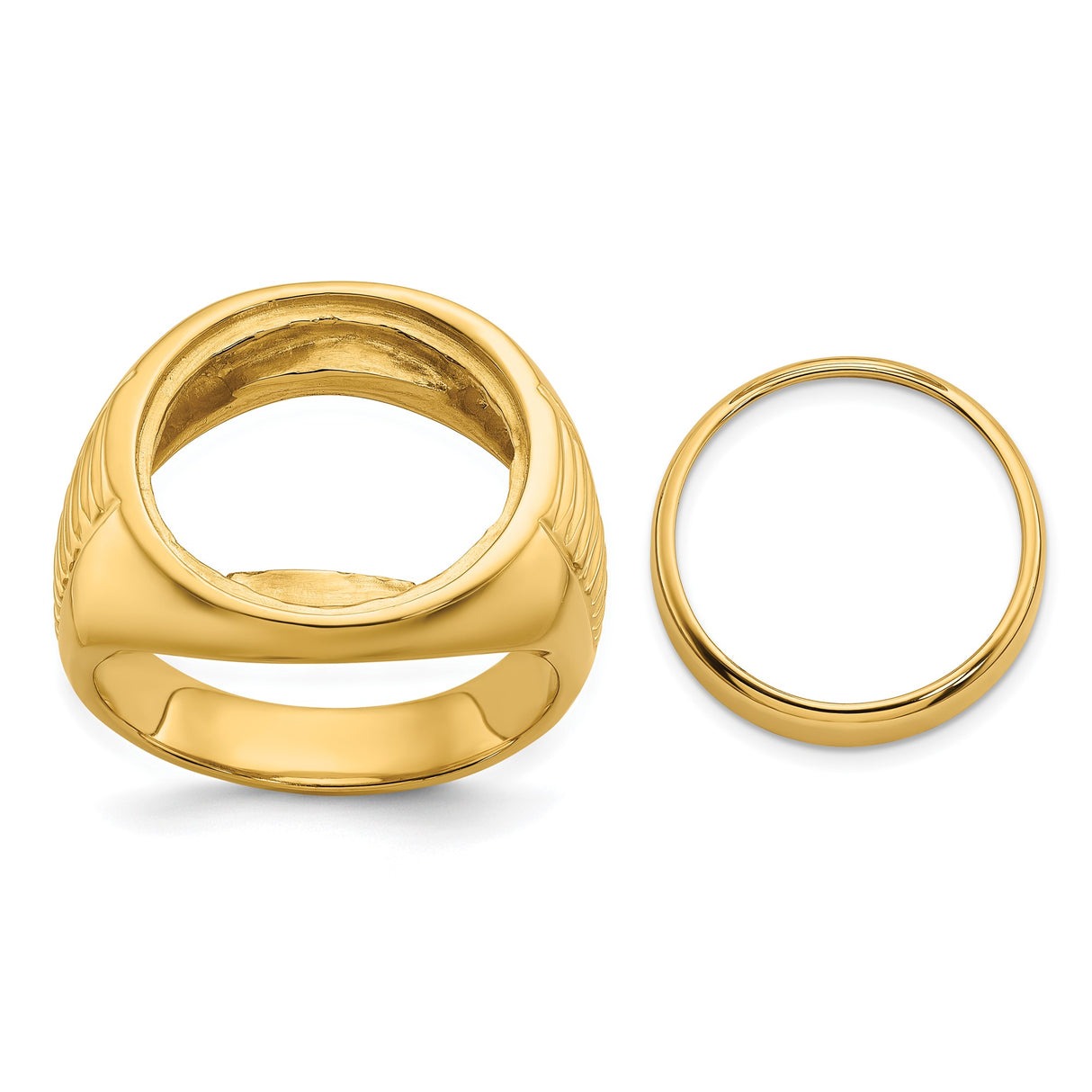 Australian 1/10 oz Gold Koala $15 Coin Bezel Ring Prong Set Polished with Ribbed Center in 14k Yellow Gold