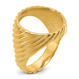 Australian 1/10 oz Gold Koala $15 Coin Bezel Ring Prong Set Mens Polished Diagonal Fluting in 14k Yellow Gold