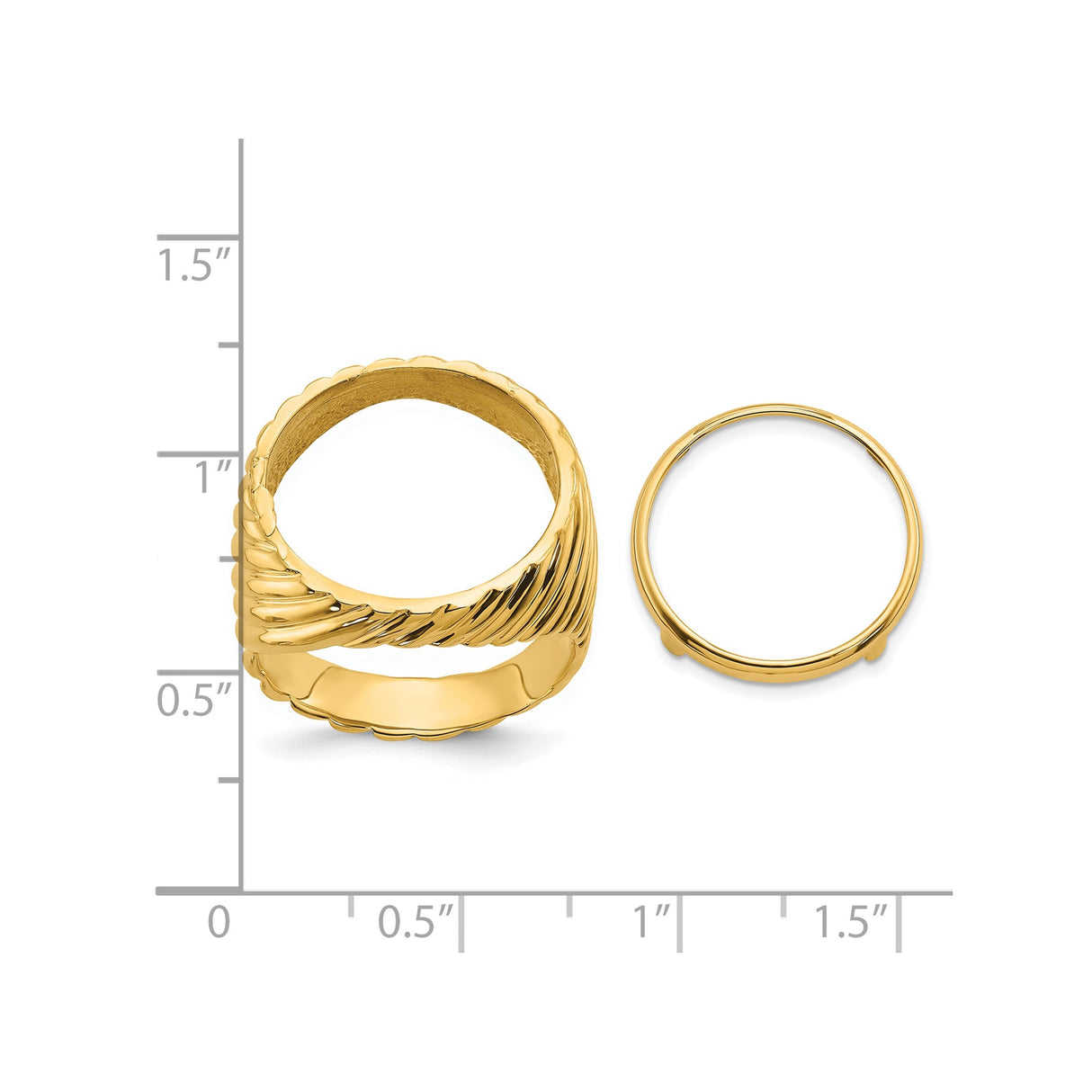 Australian 1/10 oz Gold Koala $15 Coin Bezel Ring Prong Set Mens Polished Diagonal Fluting in 14k Yellow Gold