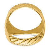 Isle of Man 1/10 oz Gold Cat Coin Bezel Ring Prong Set Mens Polished Diagonal Fluting in 14k Yellow Gold