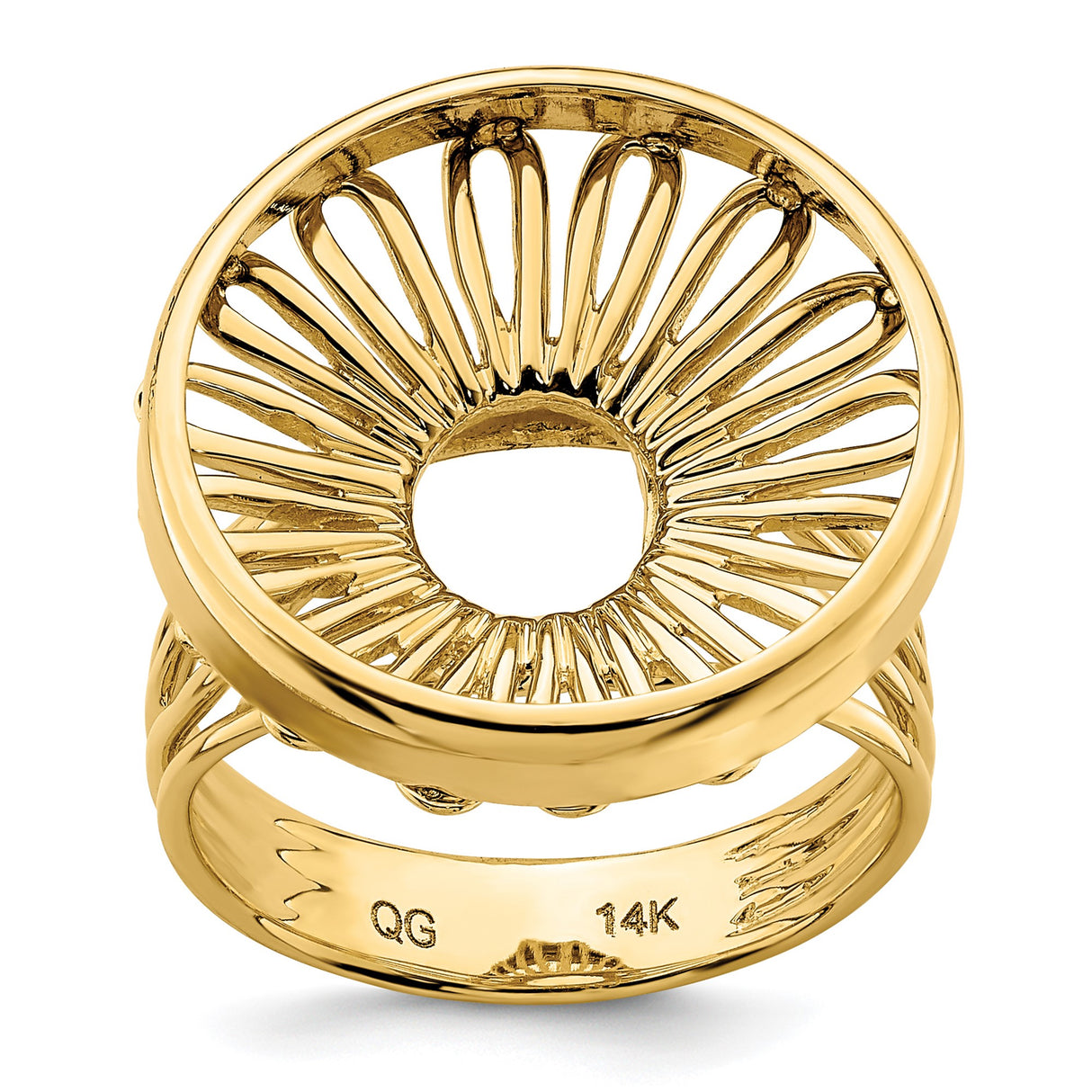Isle of Man 1/10 oz Gold Cat Coin Bezel Ring Prong Set Polished Wire in 14k Yellow Gold