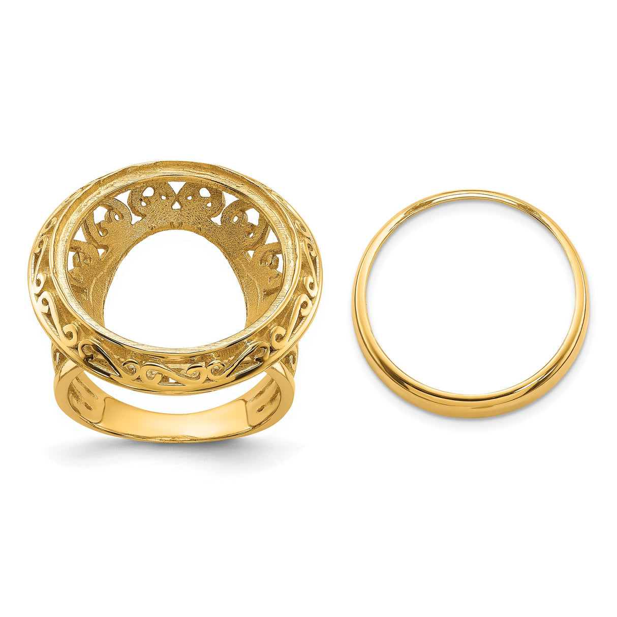 Isle of Man 1/10 oz Gold Cat Coin Bezel Ring Prong Set Fancy Filigree Knife Edge in 14k Yellow Gold