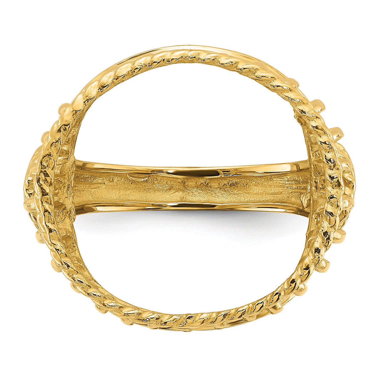 Australian 1/10 oz Gold Kangaroo $15 Coin Bezel Ring Prong Set Wire with Twisted Rope in 14k Yellow Gold