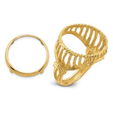 Australian 1/10 oz Gold Kangaroo $15 Coin Bezel Ring Prong Set Wire with Twisted Rope in 14k Yellow Gold