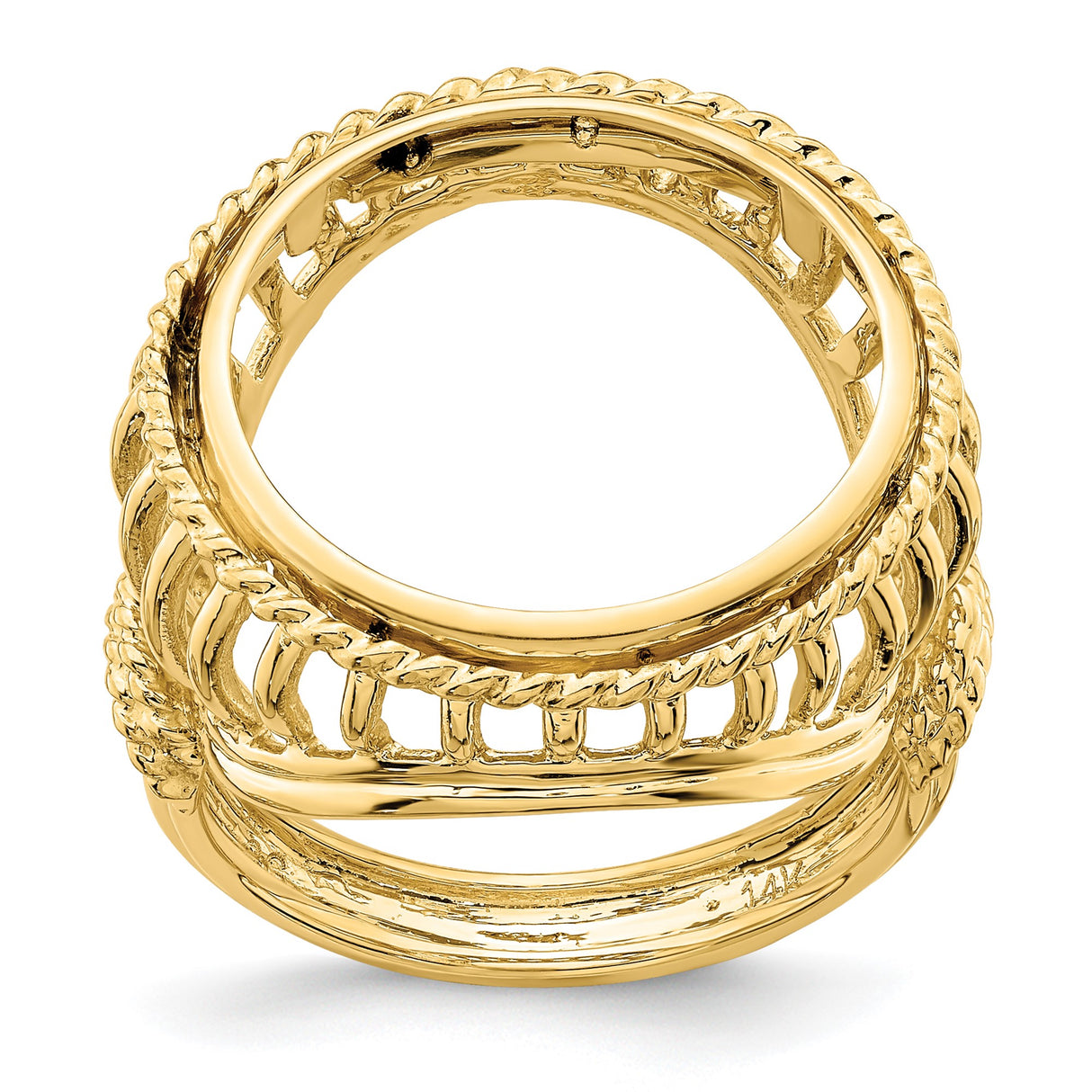 Isle of Man 1/10 oz Gold Cat Coin Bezel Ring Prong Set Wire with Twisted Rope in 14k Yellow Gold
