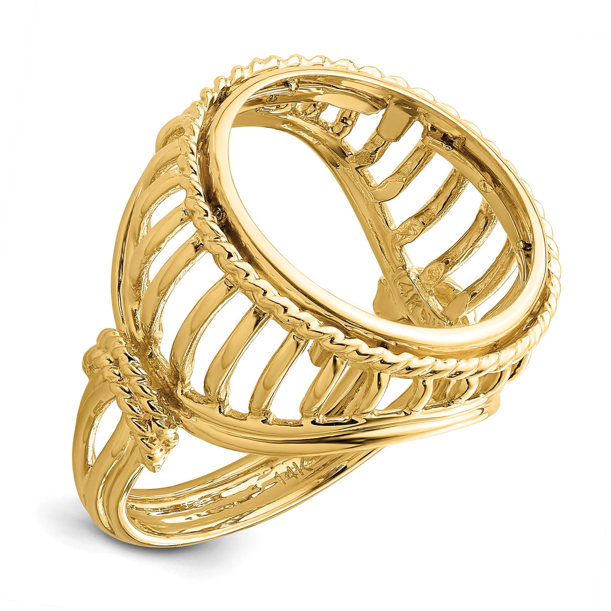 Isle of Man 1/10 oz Gold Cat Coin Bezel Ring Prong Set Wire with Twisted Rope in 14k Yellow Gold