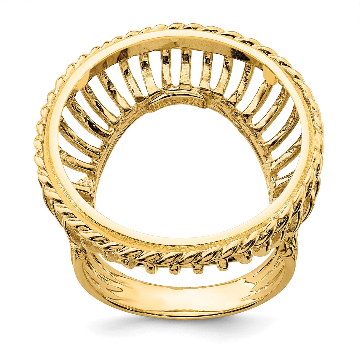 US 1/4 oz Platinum American Eagle $25 Coin Bezel Ring Prong Set Wire with Twisted Rope in 14k Yellow Gold