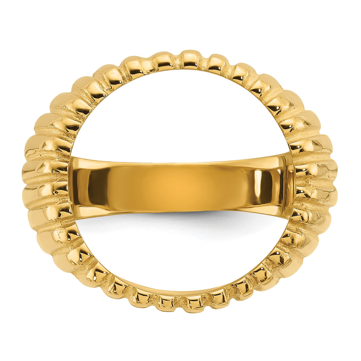 Australian 1/10 oz Gold Kangaroo $15 Coin Bezel Ring Prong Set Polished Vertical Fluting in 14k Yellow Gold