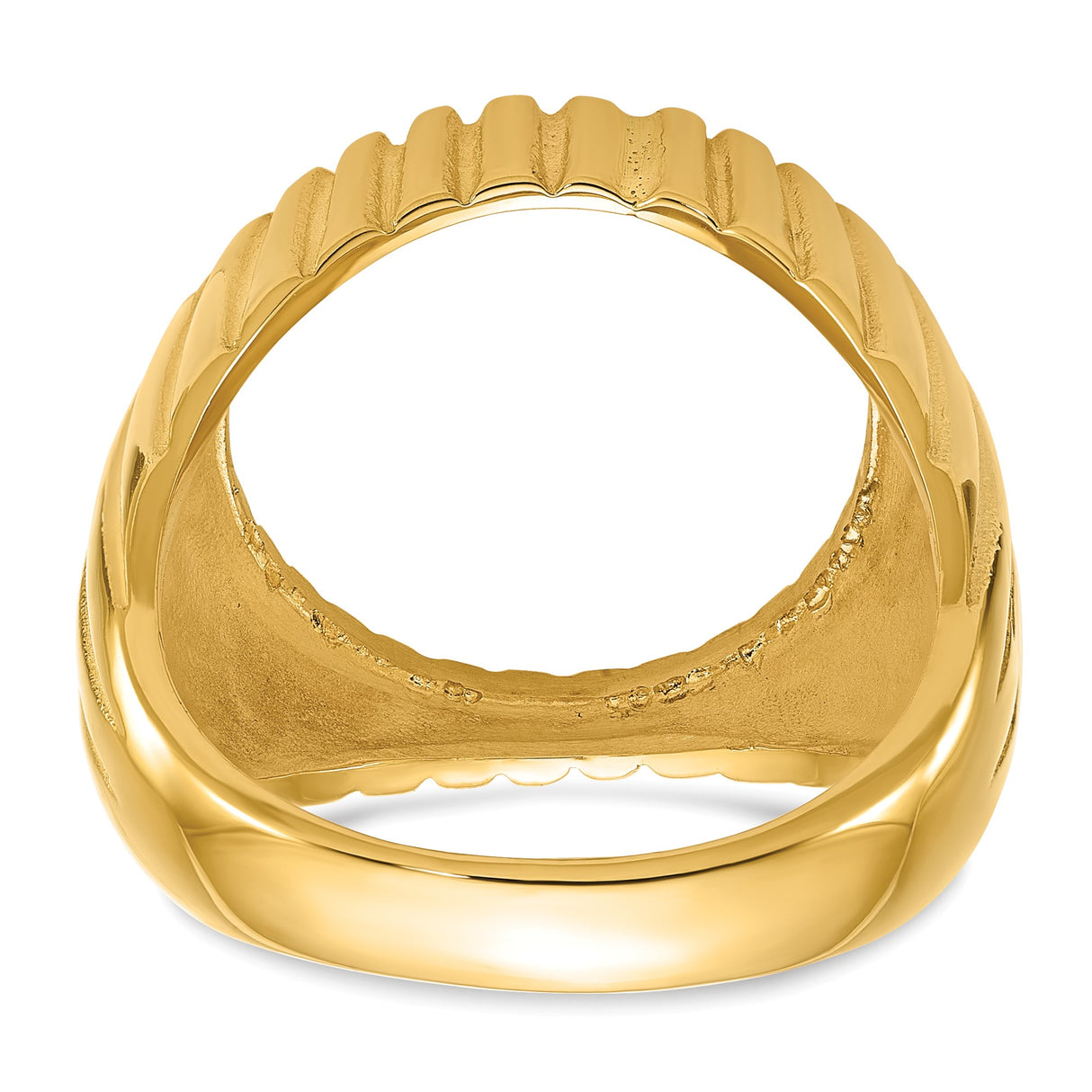 Australian 1/10 oz Gold Kangaroo $15 Coin Bezel Ring Prong Set Polished Vertical Fluting in 14k Yellow Gold