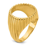 Australian 1/10 oz Gold Kangaroo $15 Coin Bezel Ring Prong Set Polished Vertical Fluting in 14k Yellow Gold
