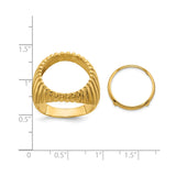 Australian 1/10 oz Gold Kangaroo $15 Coin Bezel Ring Prong Set Polished Vertical Fluting in 14k Yellow Gold