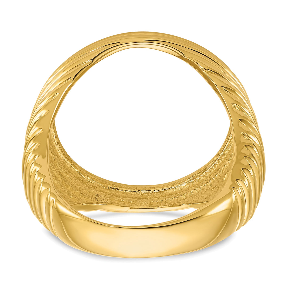 Isle of Man 1/10 oz Gold Cat Coin Bezel Ring Prong Set Polished Horizontal Fluting in 14k Yellow Gold