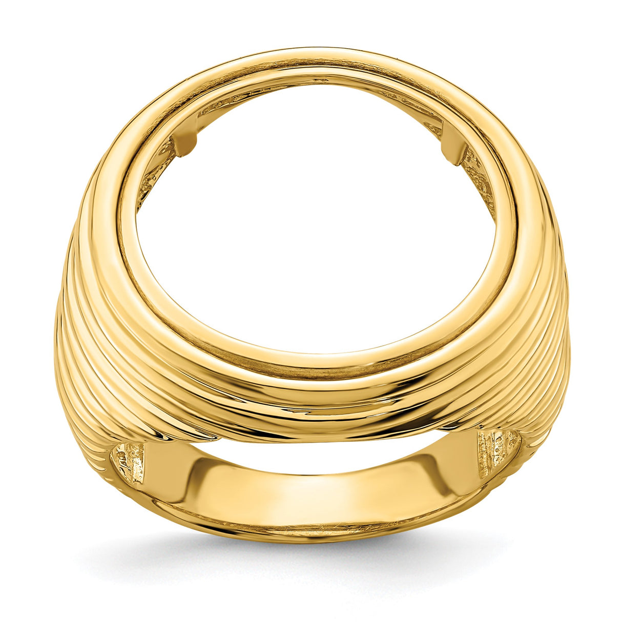 Isle of Man 1/10 oz Gold Cat Coin Bezel Ring Prong Set Polished Horizontal Fluting in 14k Yellow Gold