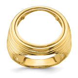 Isle of Man 1/10 oz Gold Cat Coin Bezel Ring Prong Set Polished Horizontal Fluting in 14k Yellow Gold