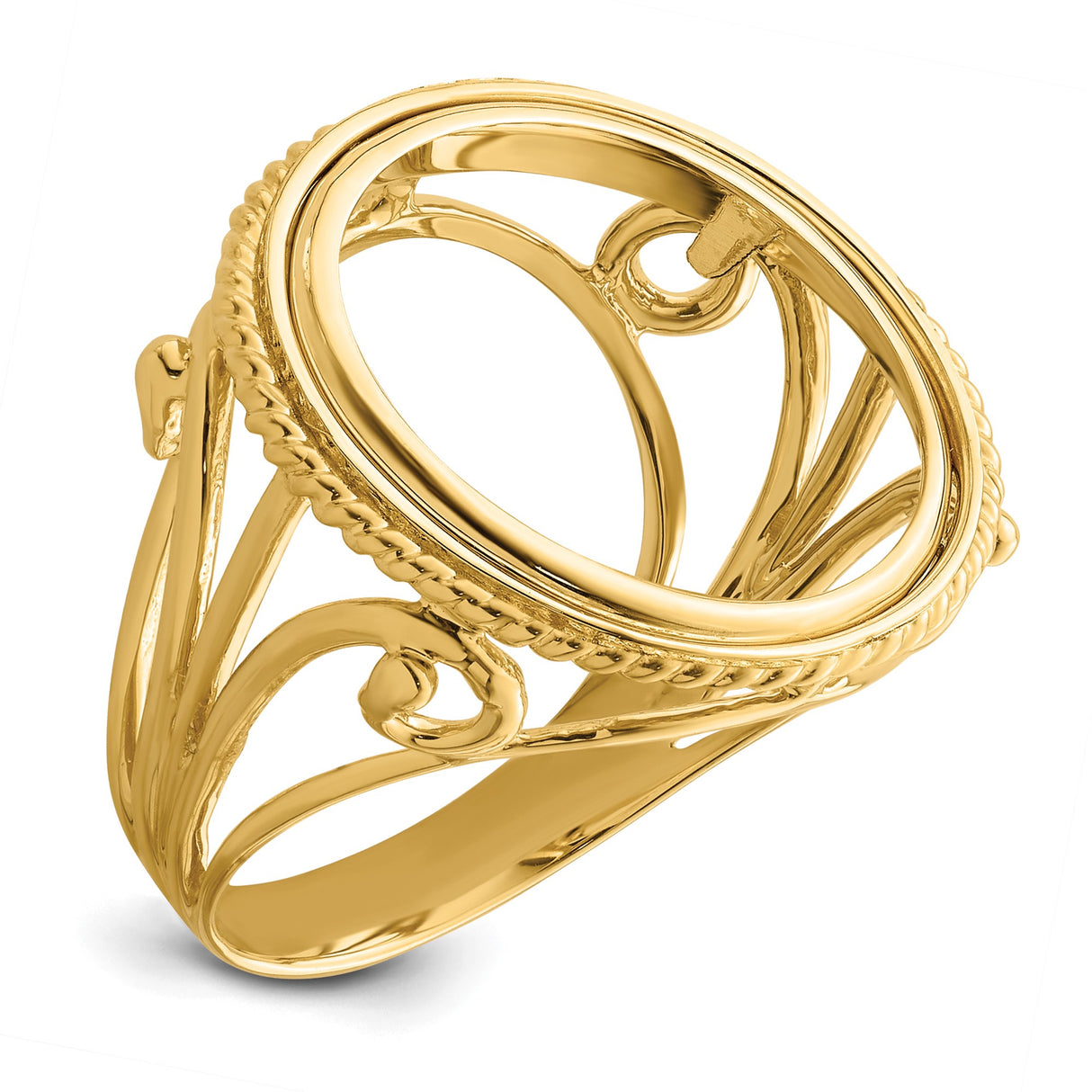 Australian 1/10 oz Gold Lunar $15 Coin Series 1 Coin Bezel Ring Prong Set Filigree with Twisted Wire Edge in 14k Yellow Gold