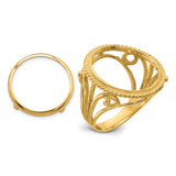 Australian 1/10 oz Gold Kangaroo $15 Coin Bezel Ring Prong Set Filigree with Twisted Wire Edge in 14k Yellow Gold