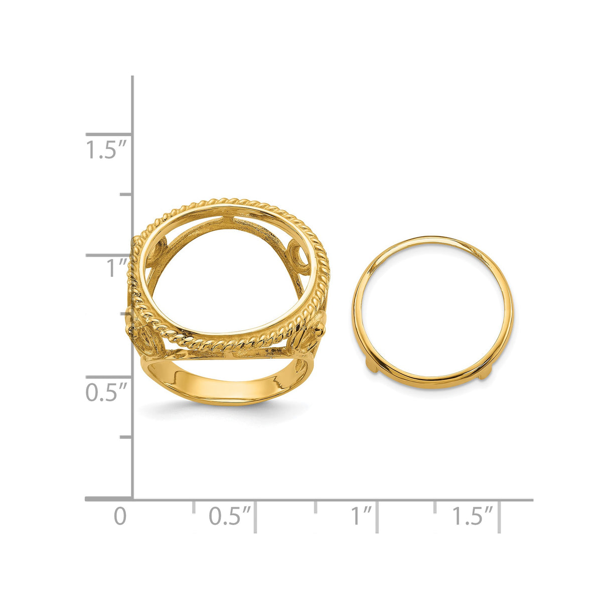 Australian 1/10 oz Gold Lunar $15 Coin Series 3 Coin Bezel Ring Prong Set Filigree with Twisted Wire Edge in 14k Yellow Gold
