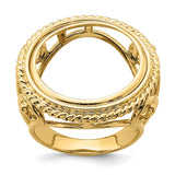 Isle of Man 1/10 oz Gold Cat Coin Bezel Ring Prong Set Filigree with Twisted Wire Edge in 14k Yellow Gold
