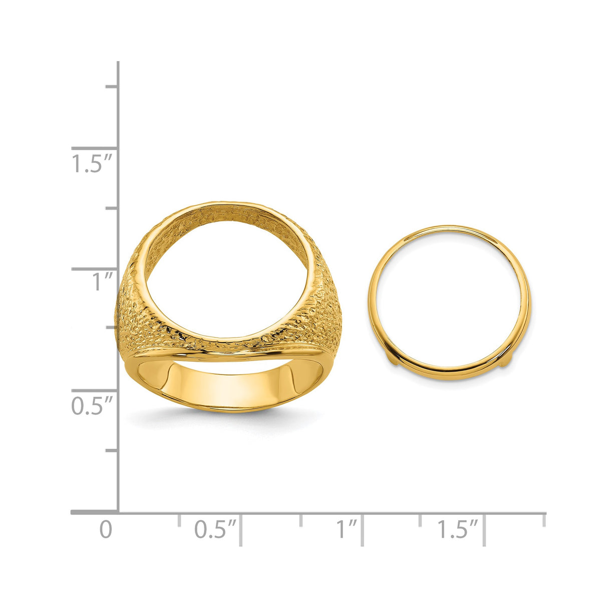 Australian 1/10 oz Gold Kangaroo $15 Coin Bezel Ring Prong Set Mens Polished and Textured in 14k Yellow Gold