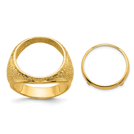 Australian 1/10 oz Gold Kangaroo $15 Coin Bezel Ring Prong Set Mens Polished and Textured in 14k Yellow Gold