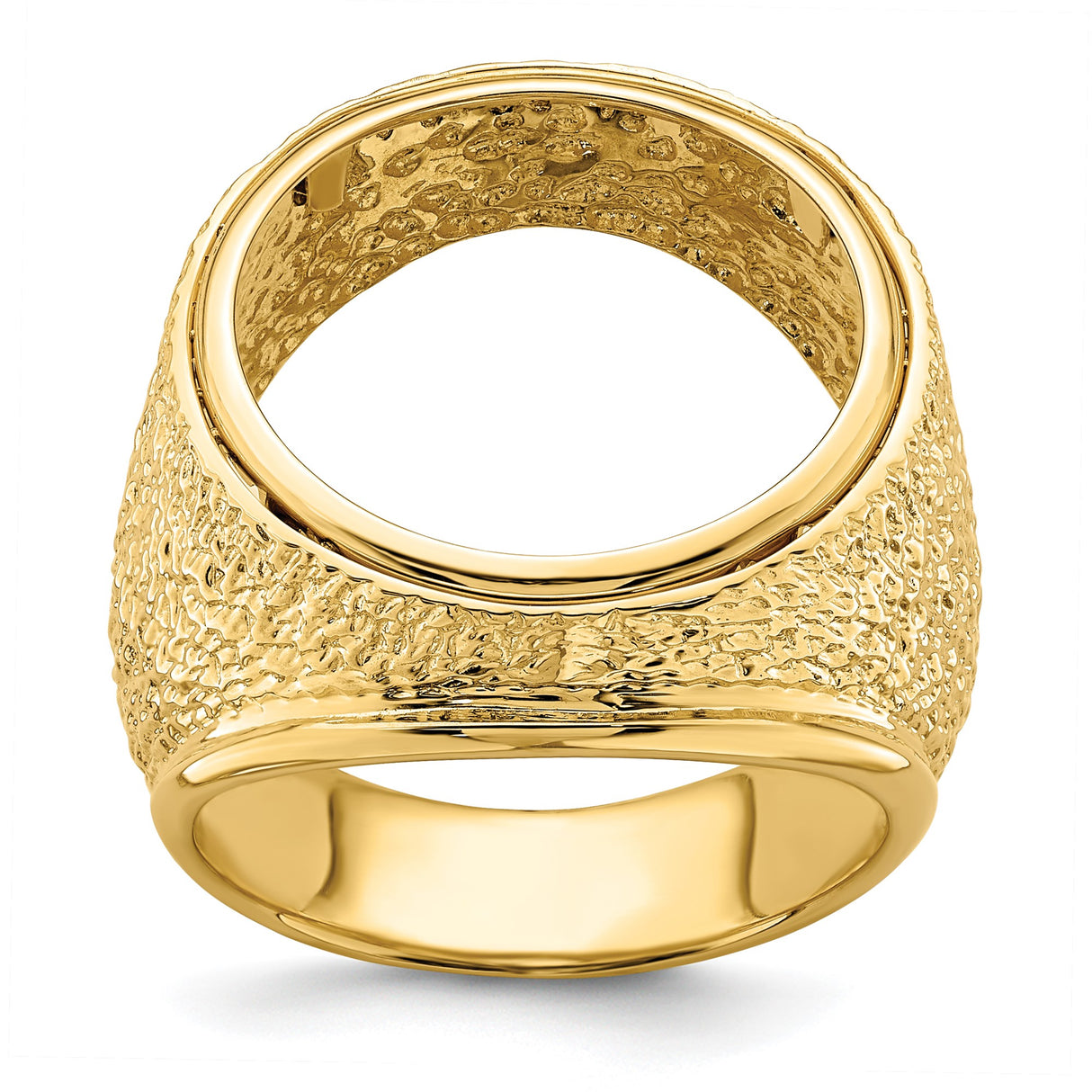 Isle of Man 1/10 oz Gold Cat Coin Bezel Ring Prong Set Mens Polished and Textured in 14k Yellow Gold
