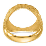 Australian 1/10 oz Gold Koala $15 Coin Bezel Ring Prong Set Mens Polished Woven Design in 14k Yellow Gold